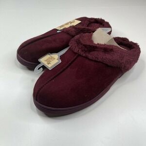 NEW Muk Luks Fuzzy Clog Slippers Size Large Women’s Red Maroon Slip On